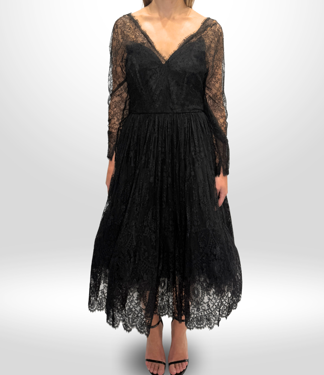 OSCAR DE LA RENTA Vintage Black Lace Mini Gown Sz 8