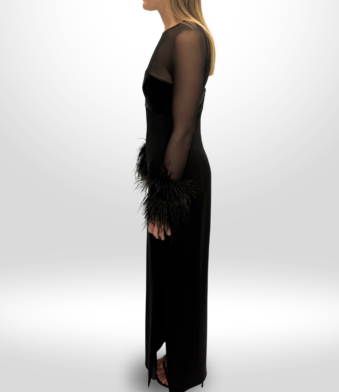 CARLA ZAMPATTI Blk Long feather dress size 6