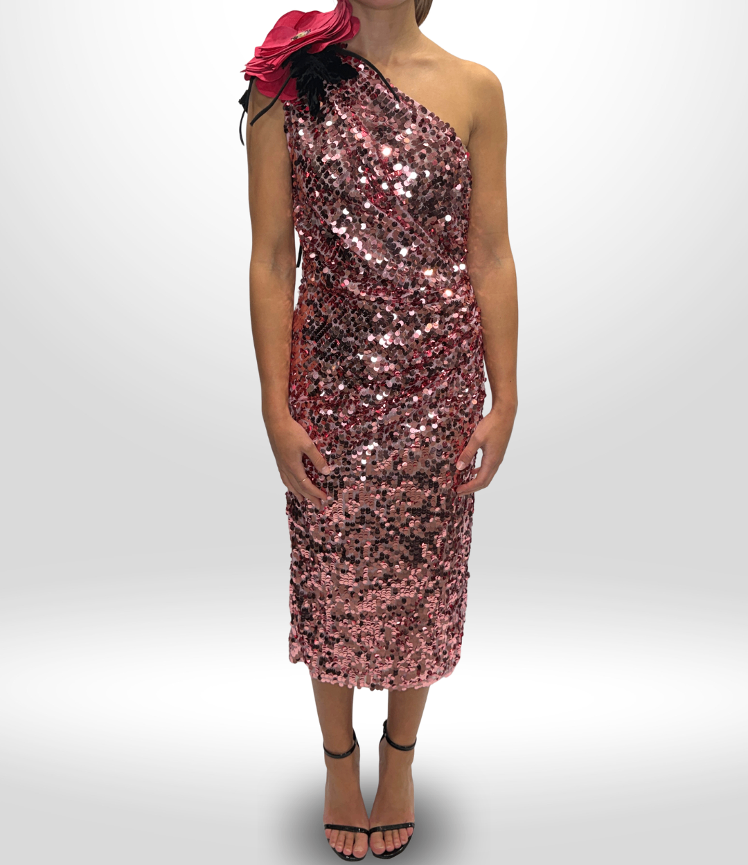 DOLCE & GABBANA Glitter Dress With Rose Size 42