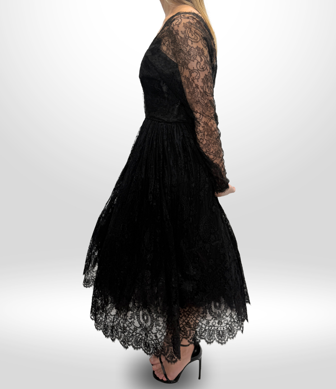 OSCAR DE LA RENTA Vintage Black Lace Mini Gown Sz 8