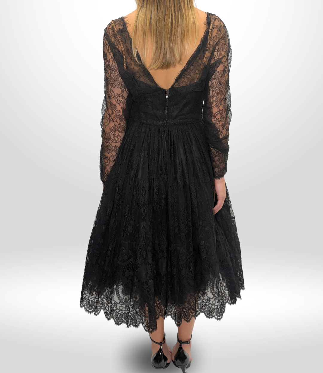 OSCAR DE LA RENTA Vintage Black Lace Mini Gown Sz 8