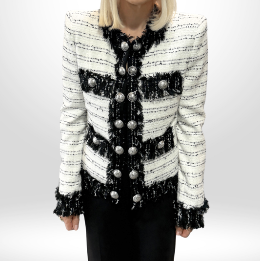 BALMAIN Black & White Military Blazer Size 38