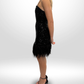 REBECCA VALLANCE Black Sequin Feather Trim Mini Dress Sz 8