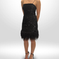 REBECCA VALLANCE Black Sequin Feather Trim Mini Dress Sz 8