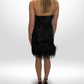REBECCA VALLANCE Black Sequin Feather Trim Mini Dress Sz 8