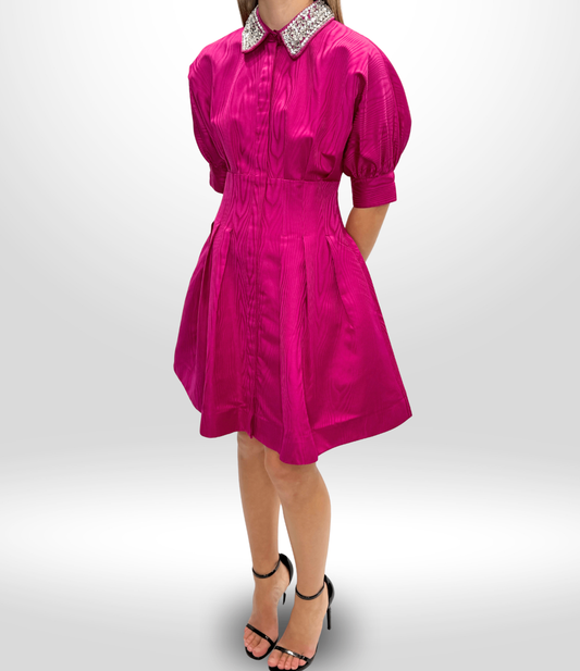REBECCA VALLANCE Pink Embellished collar dress - size 8