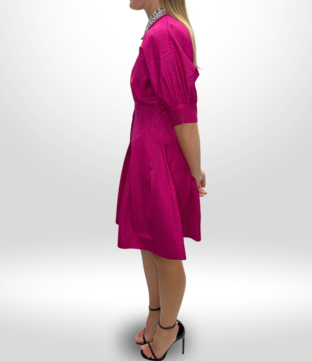 REBECCA VALLANCE Pink Embellished collar dress - size 8
