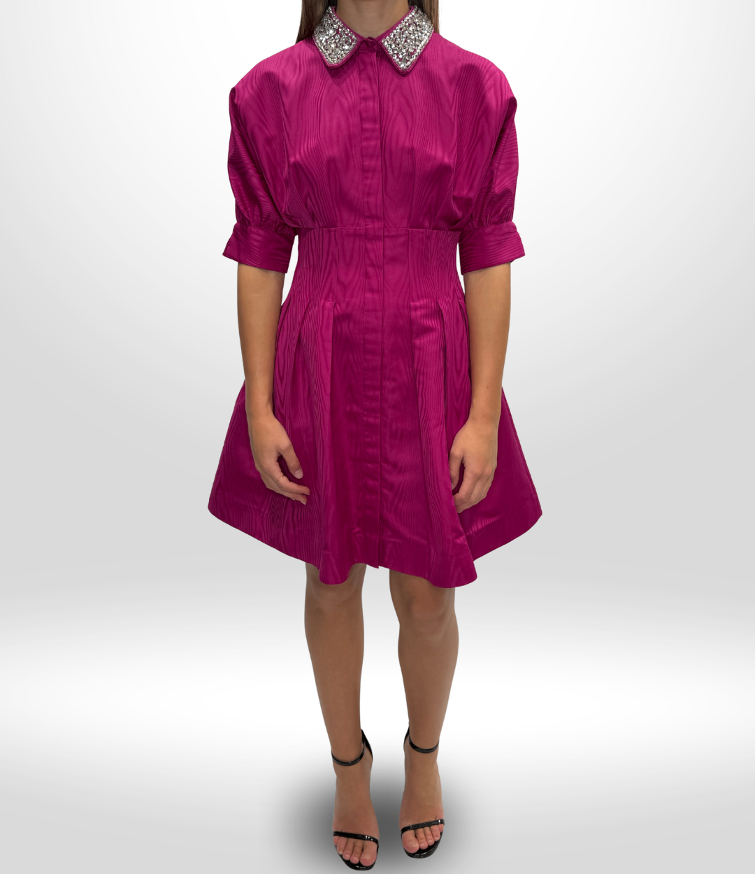 REBECCA VALLANCE Pink Embellished collar dress - size 8