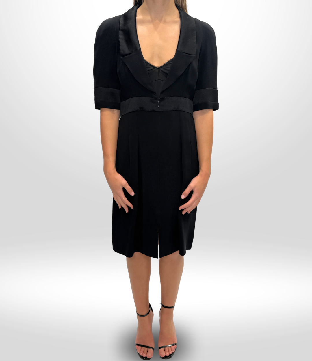 CHANEL 07A Black Satin-Trim Tuxedo Dress