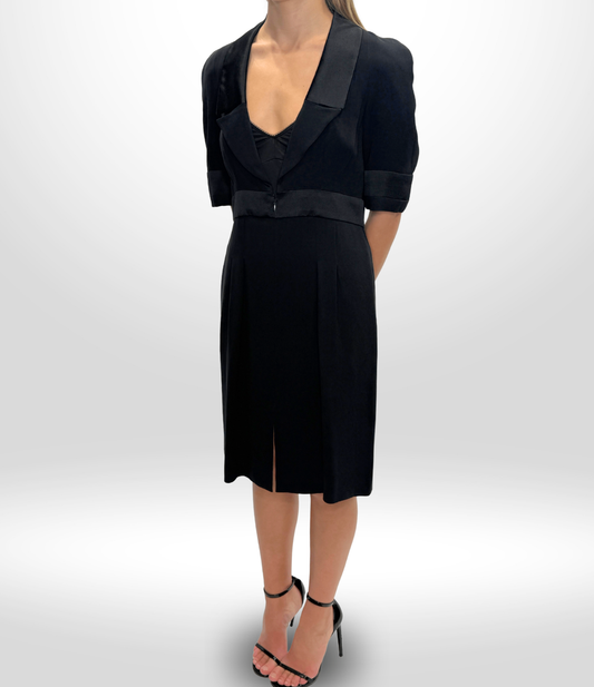 CHANEL 07A Black Satin-Trim Tuxedo Dress