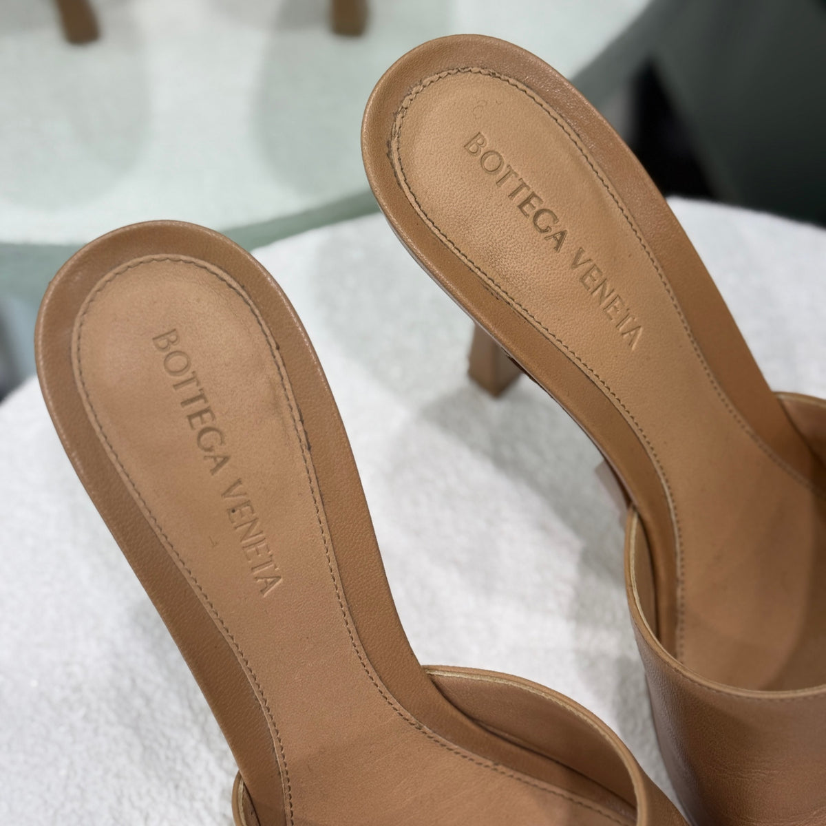 BOTTEGA VENETA Camel Lido Square-Toe Sandals Sz 39
