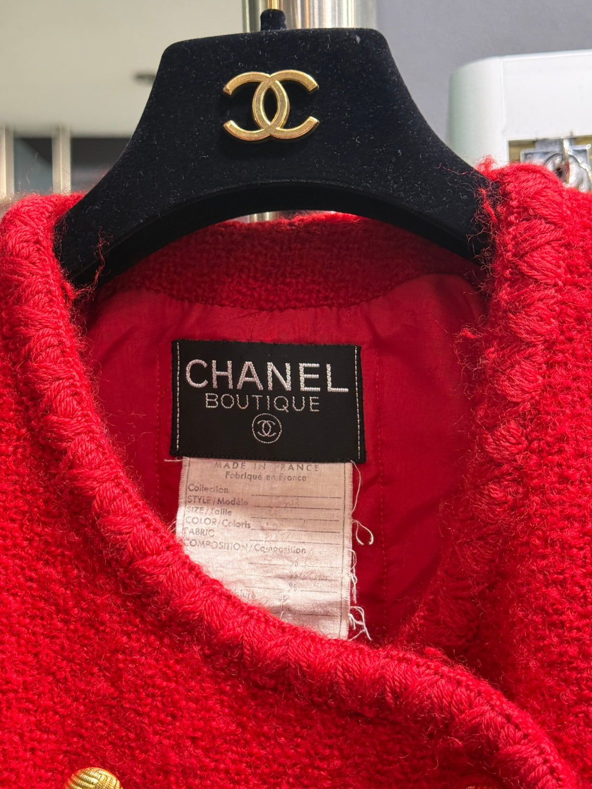 CHANEL Vintage Red Tweed Coat Dress Sz 38