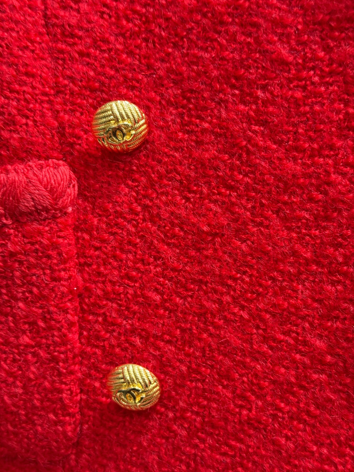 CHANEL Vintage Red Tweed Coat Dress Sz 38