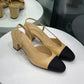 CHANEL Slingbacks Beige & Black Sz 38.5