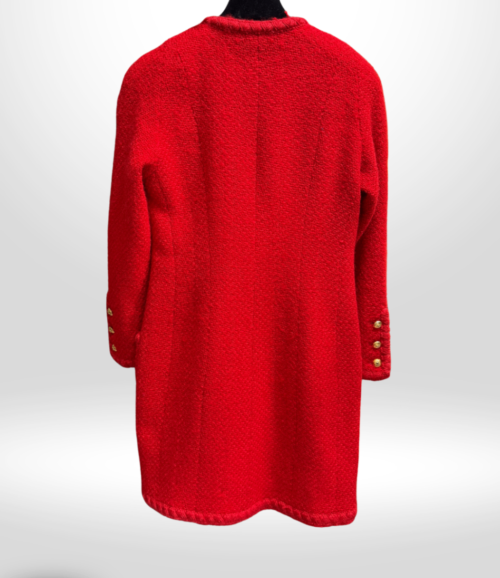 CHANEL Vintage Red Tweed Coat Dress Sz 38