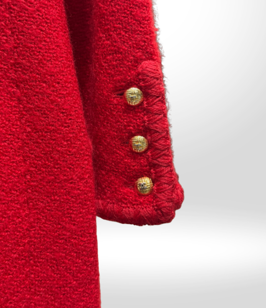 CHANEL Vintage Red Tweed Coat Dress Sz 38