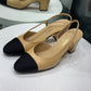 CHANEL Slingbacks Beige & Black Sz 38.5