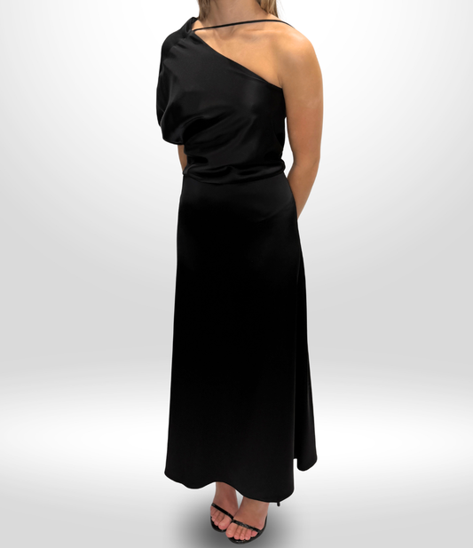 ESSE Black Midi One Shoulder Dress Sz 8