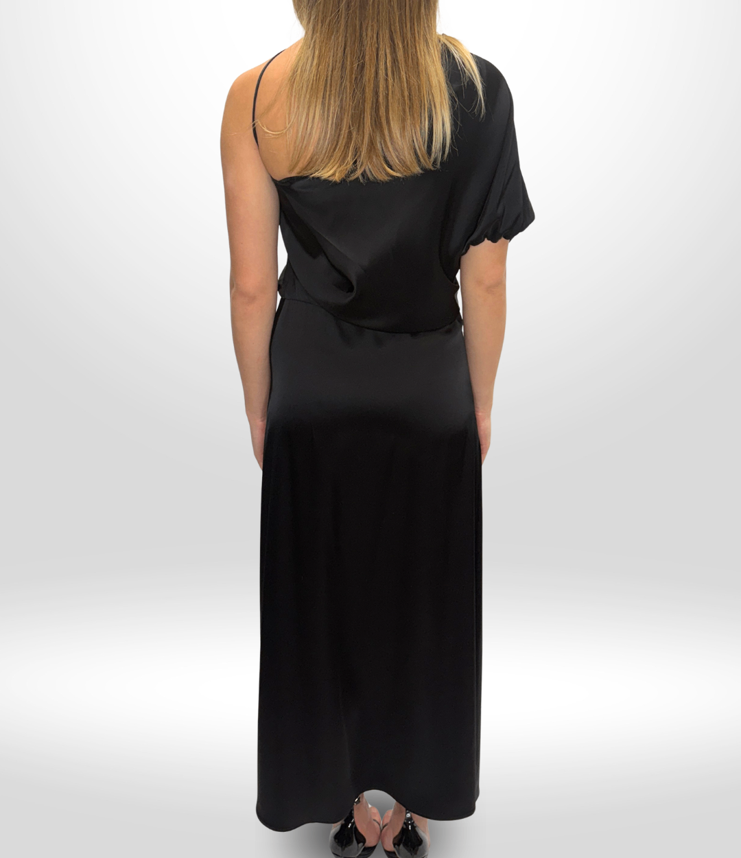 ESSE Black Midi One Shoulder Dress Sz 8