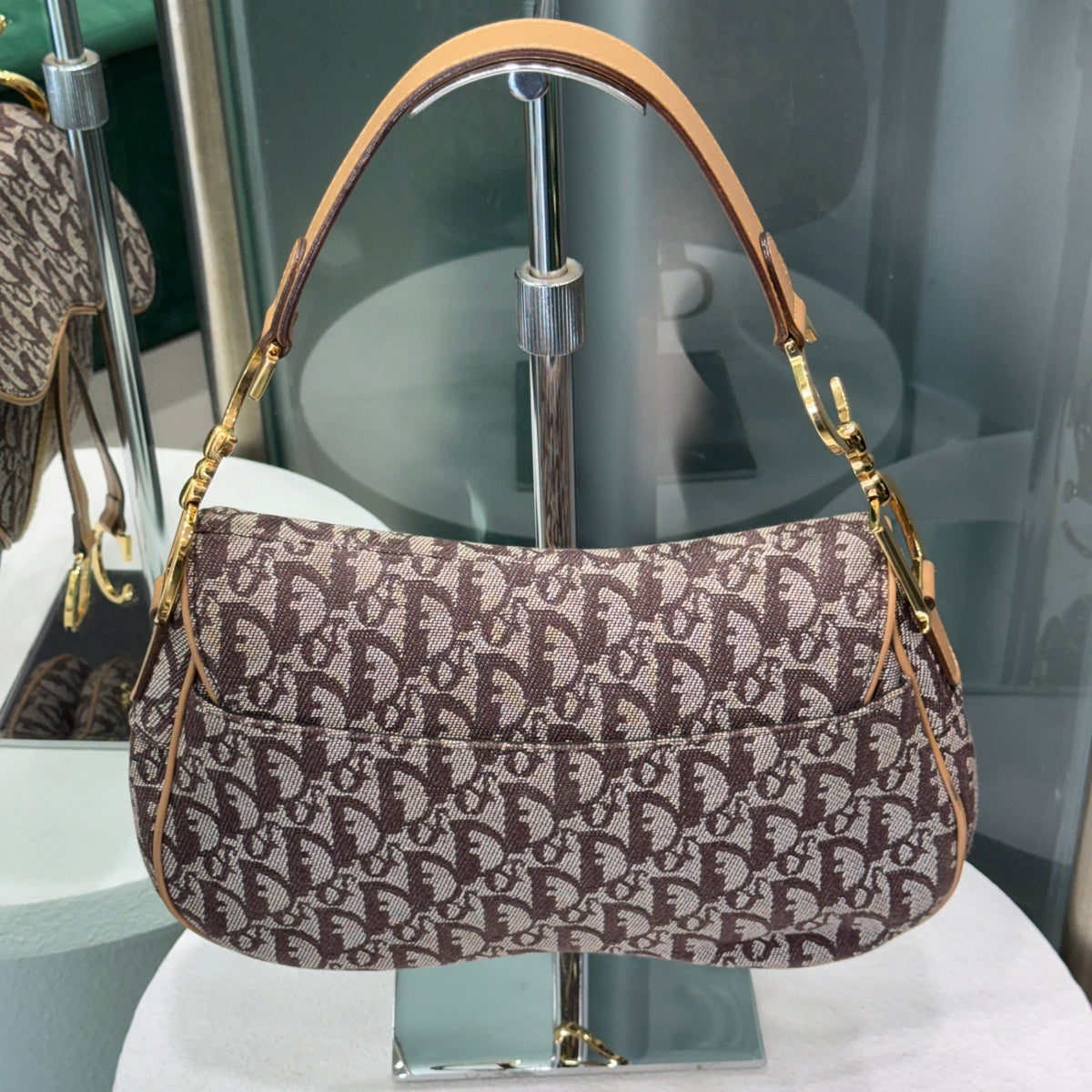 DIOR Vintage Brown Oblique Canvas Double Saddle Bag