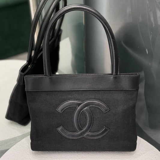 CHANEL Vintage Mini CC Canvas Tote -Black