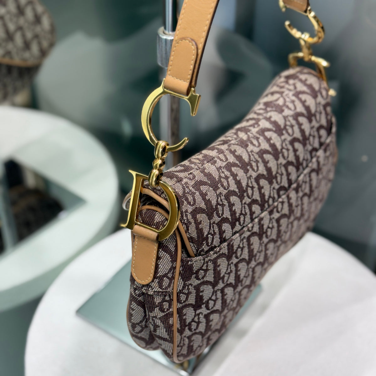 DIOR Vintage Brown Oblique Canvas Double Saddle Bag