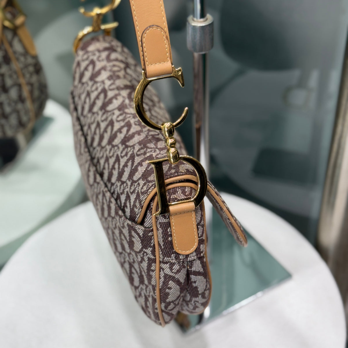 DIOR Vintage Brown Oblique Canvas Double Saddle Bag