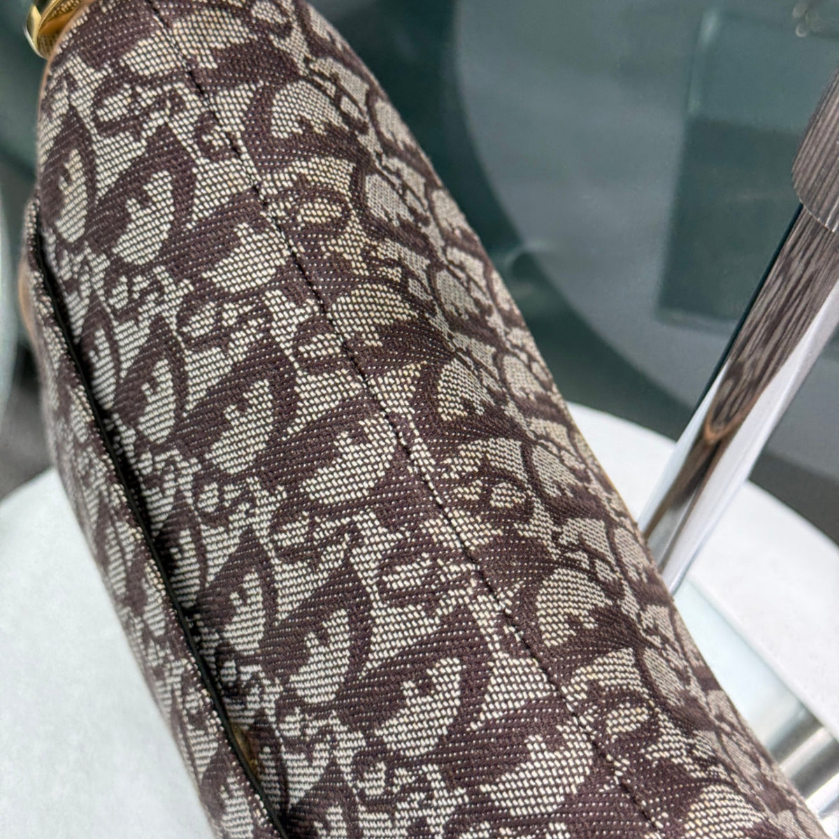 DIOR Vintage Brown Oblique Canvas Double Saddle Bag