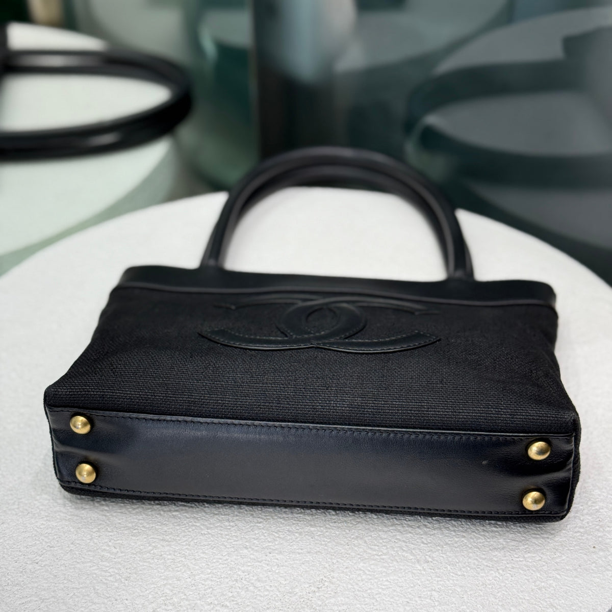 CHANEL Vintage Mini CC Canvas Tote -Black