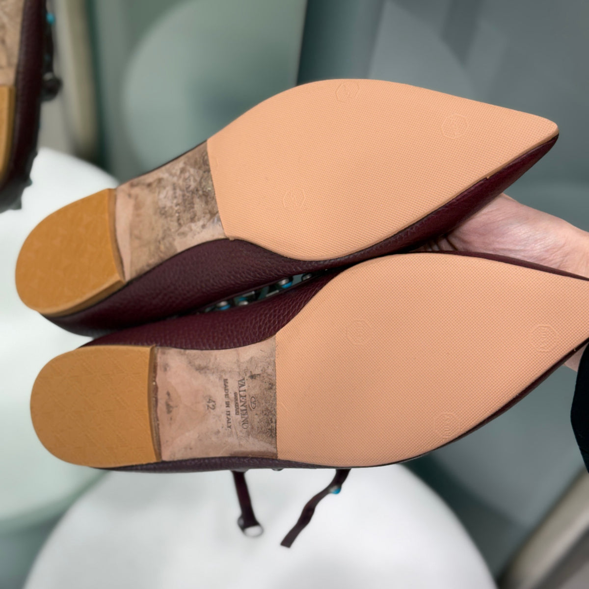 VALENTINO Burgundy Rockstud Flats Sz 42