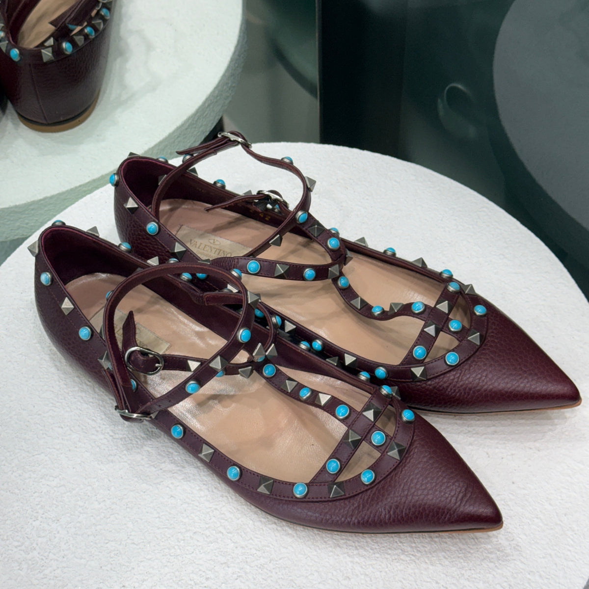 VALENTINO Burgundy Rockstud Flats Sz 42