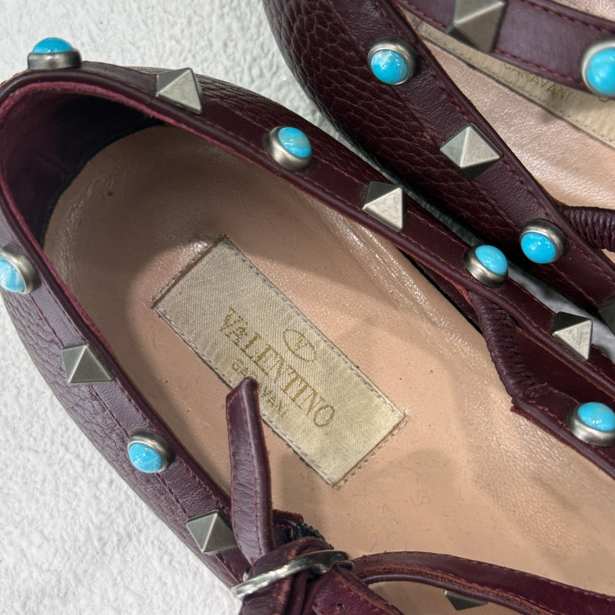 VALENTINO Burgundy Rockstud Flats Sz 42