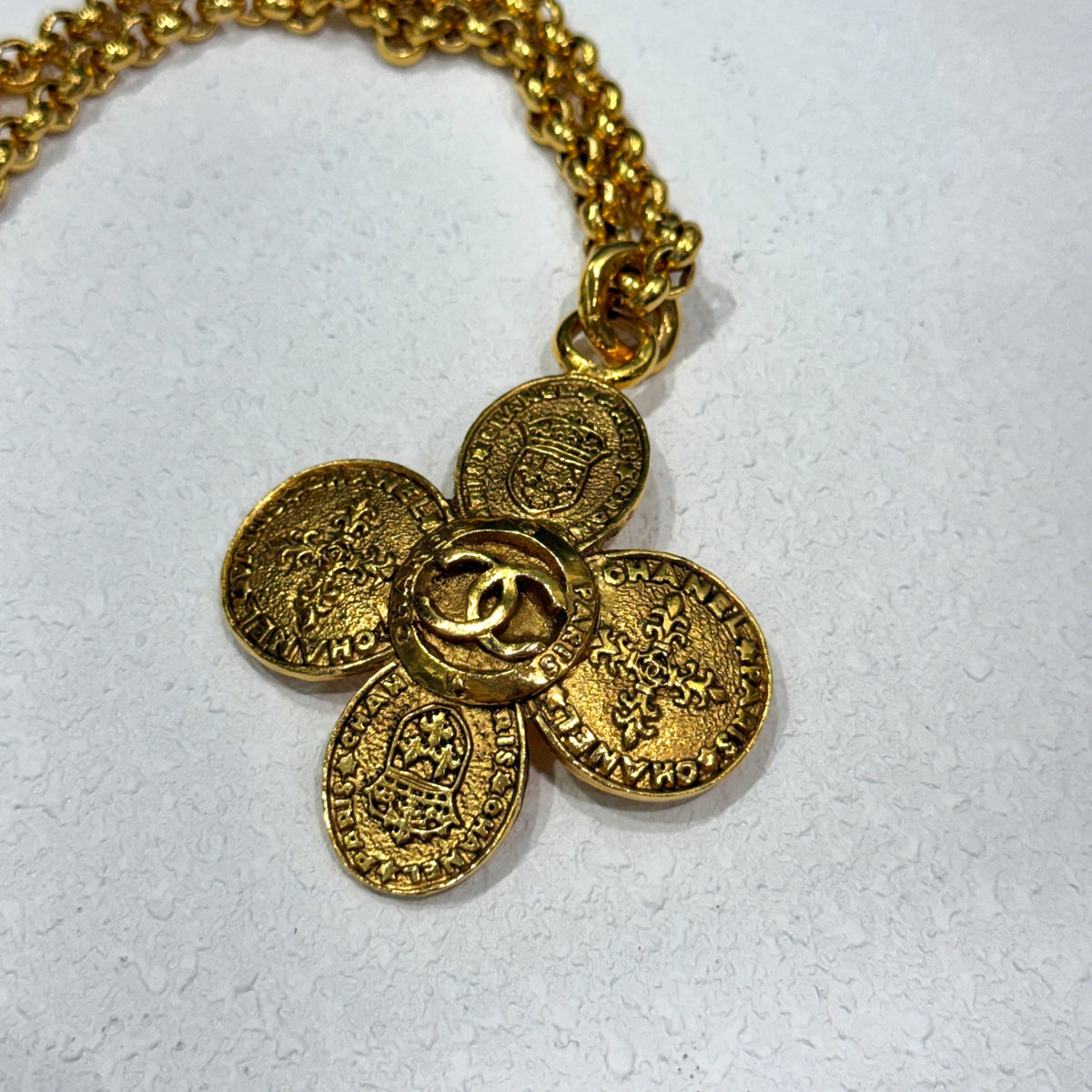 CHANEL Gold CC Clover Chain Necklace