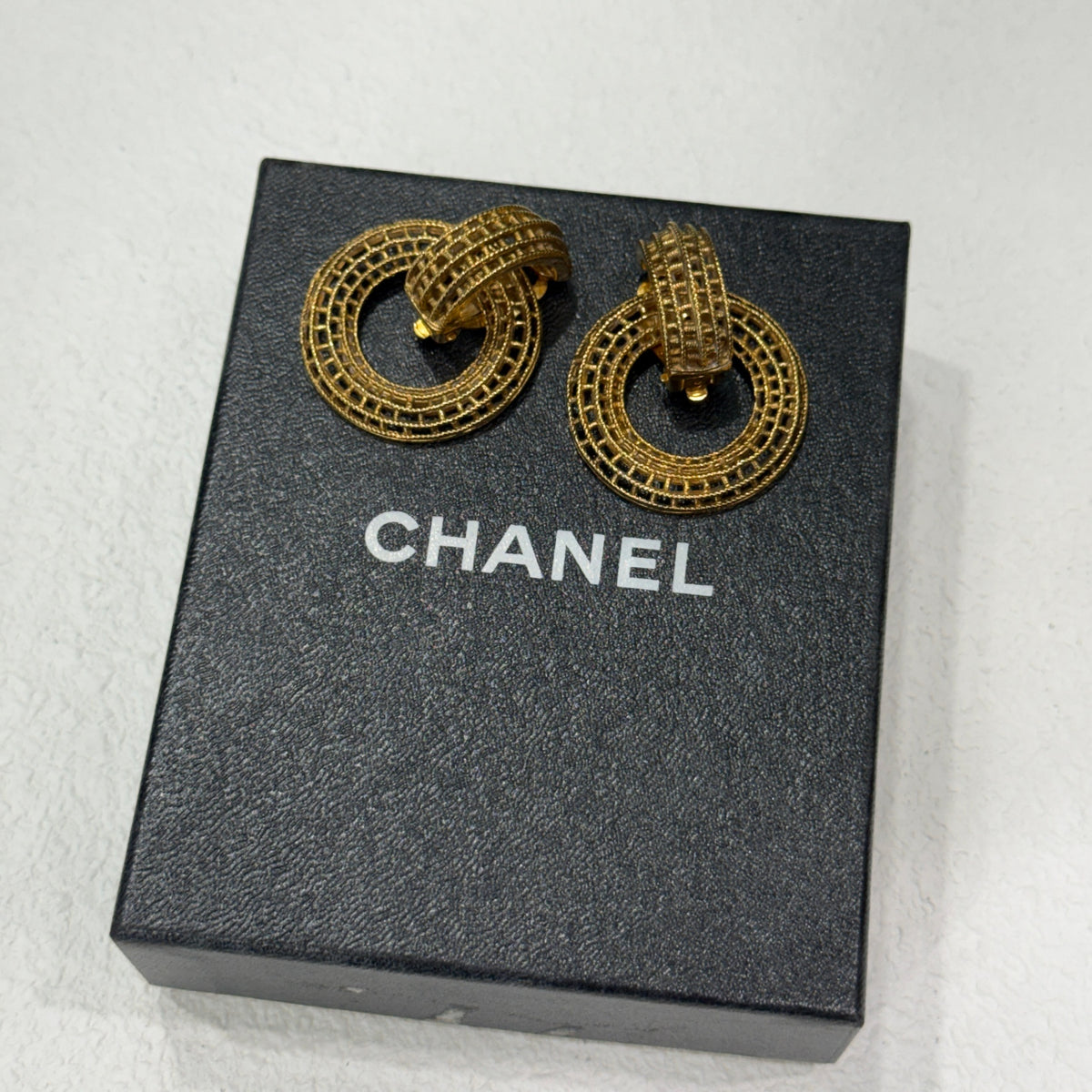CHANEL Gold Doorknocker Clip Earrings