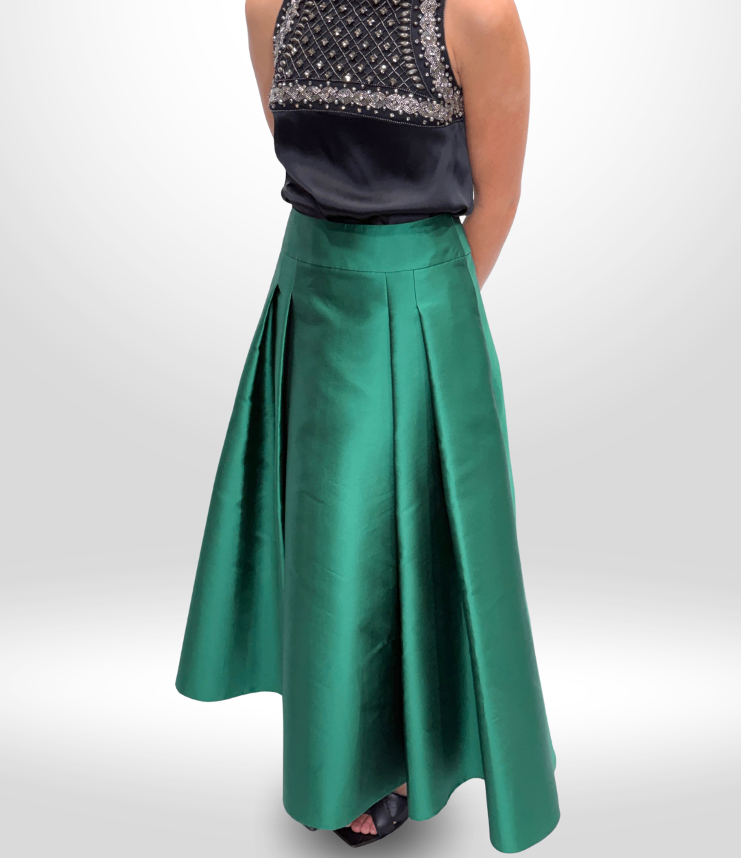ALBERTA FERRETTI Emerald Green Silk Skirt Sz 38