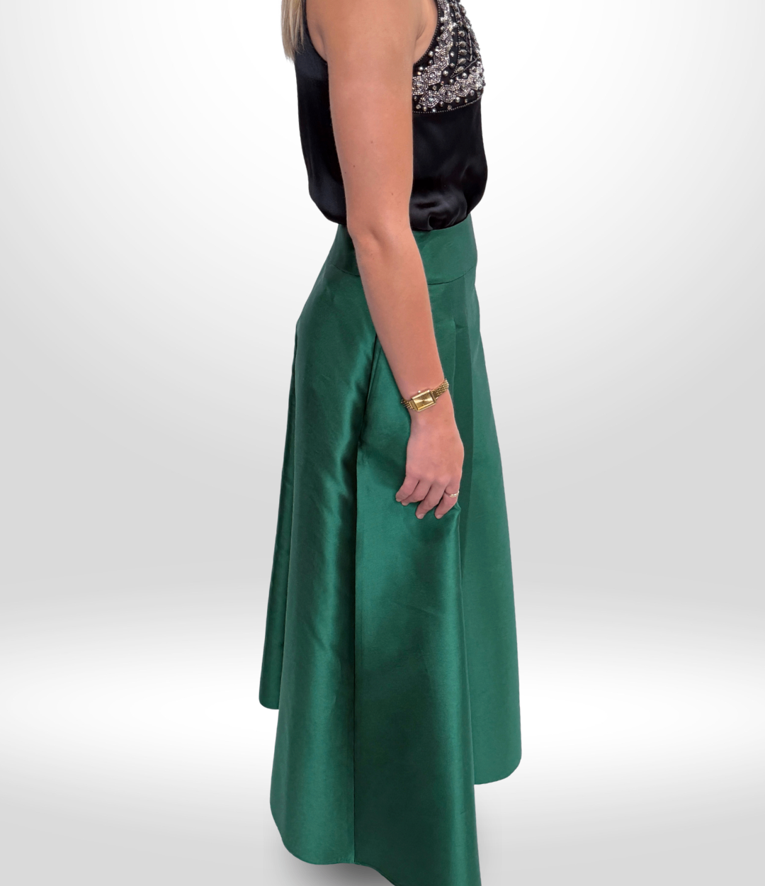 ALBERTA FERRETTI Emerald Green Silk Skirt Sz 38