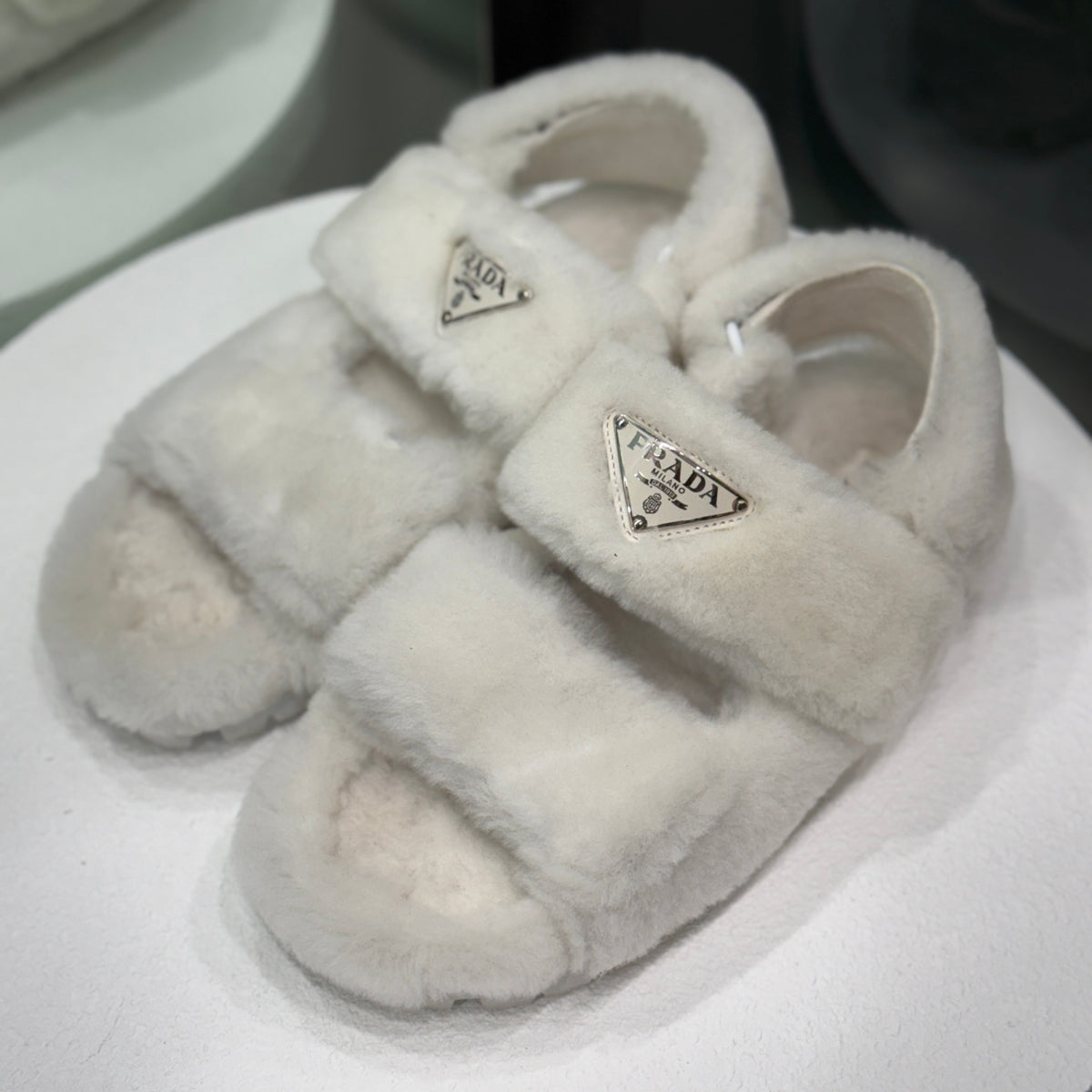 PRADA White Fluffy Dad Sandals Sz 36