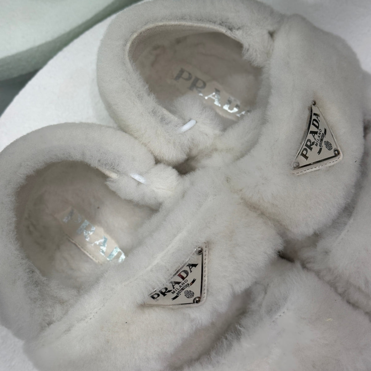 PRADA White Fluffy Dad Sandals Sz 36