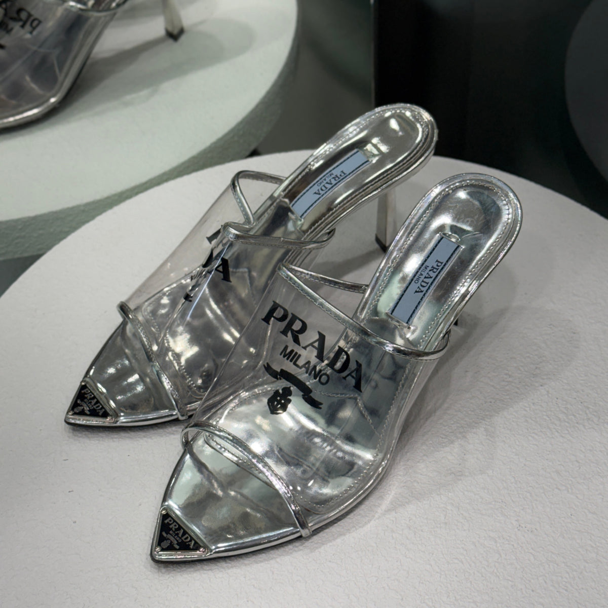 PRADA Silver Metallic PVC Sandals Sz 36