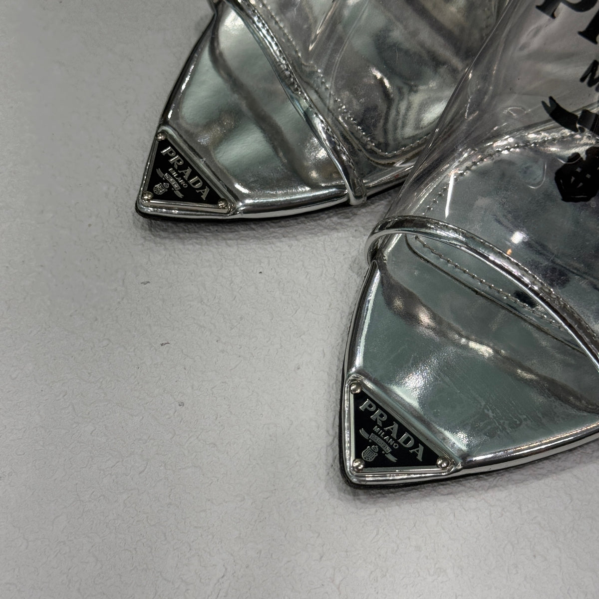 PRADA Silver Metallic PVC Sandals Sz 36