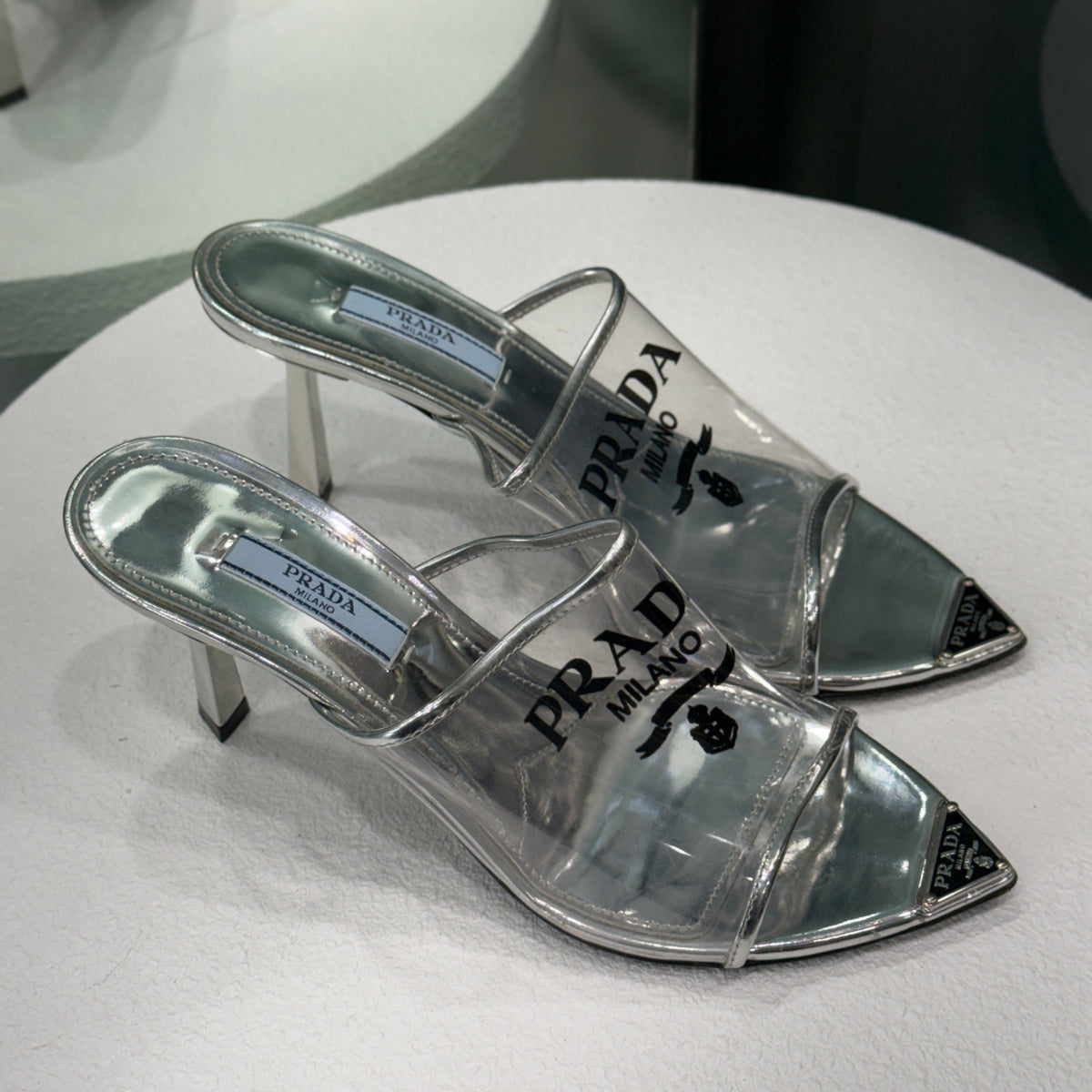 PRADA Silver Metallic PVC Sandals Sz 36