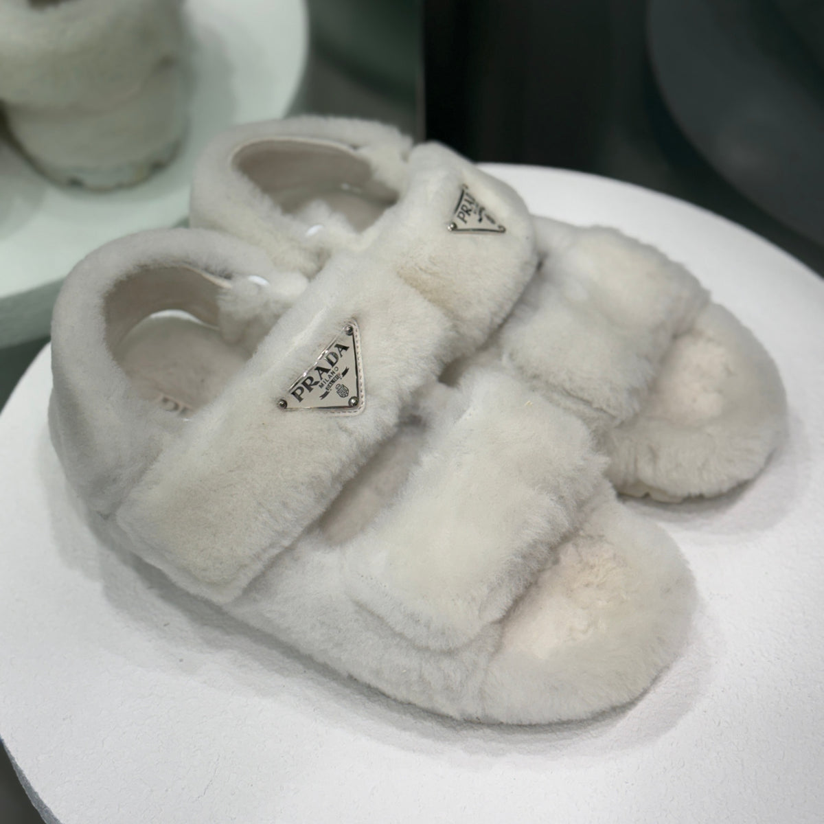 PRADA White Fluffy Dad Sandals Sz 36