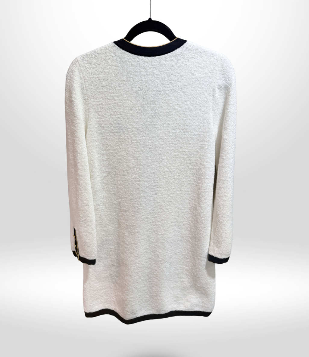 CHANEL White Gold Detail Terry Dress Sz 36