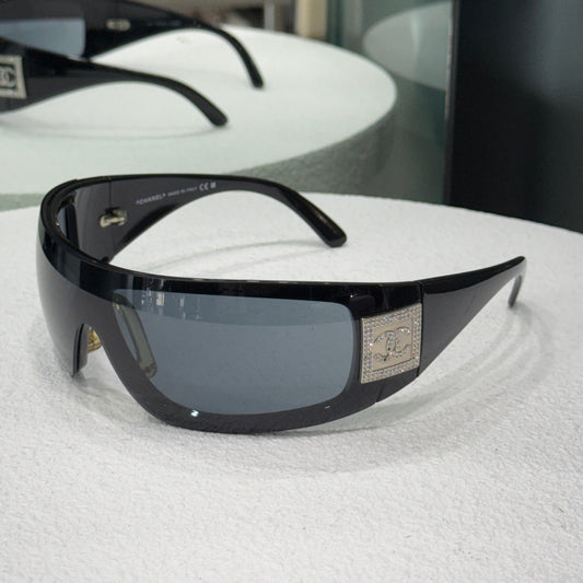 CHANEL Vintage Shield Sunglasses Black with Case