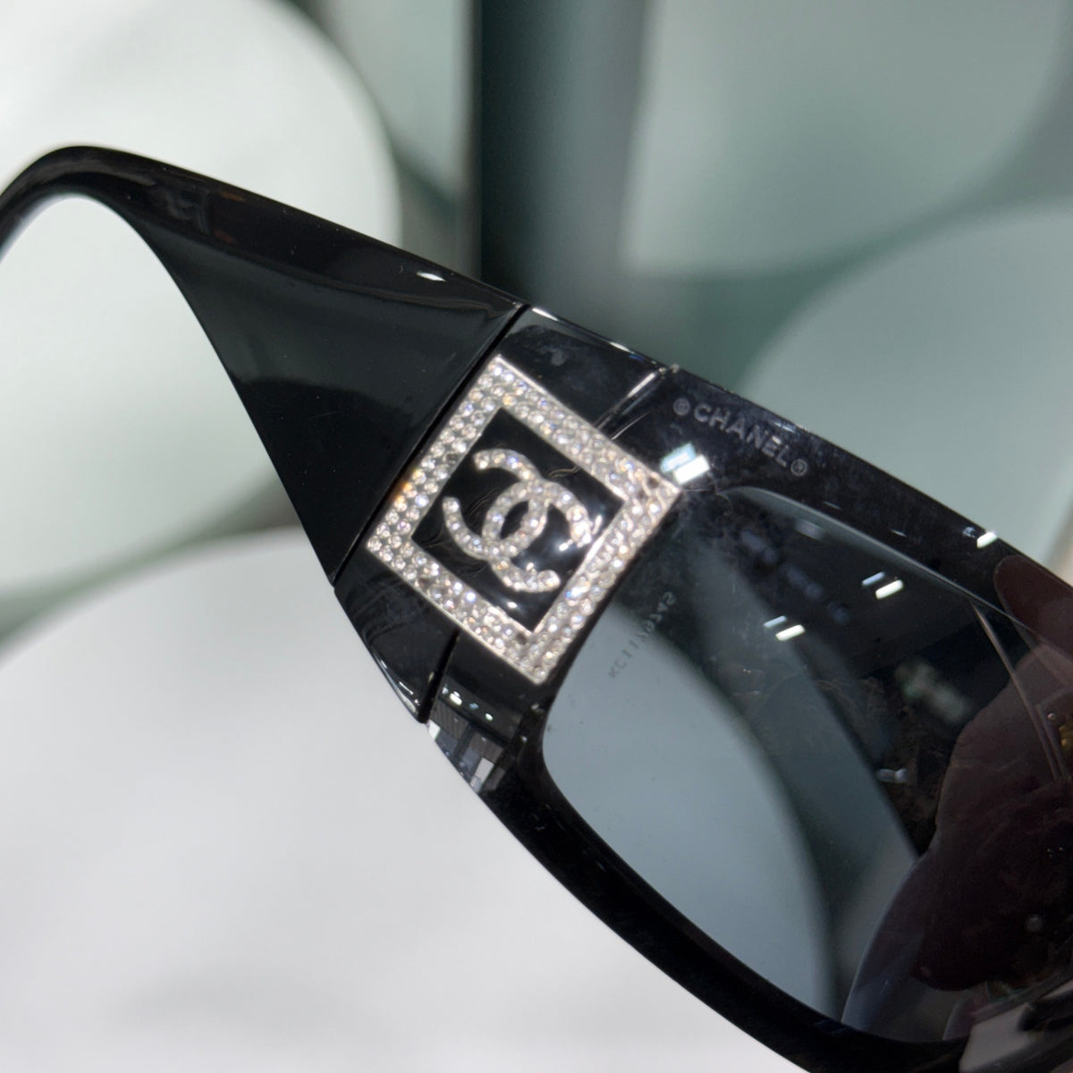 CHANEL Vintage Shield Sunglasses Black with Case