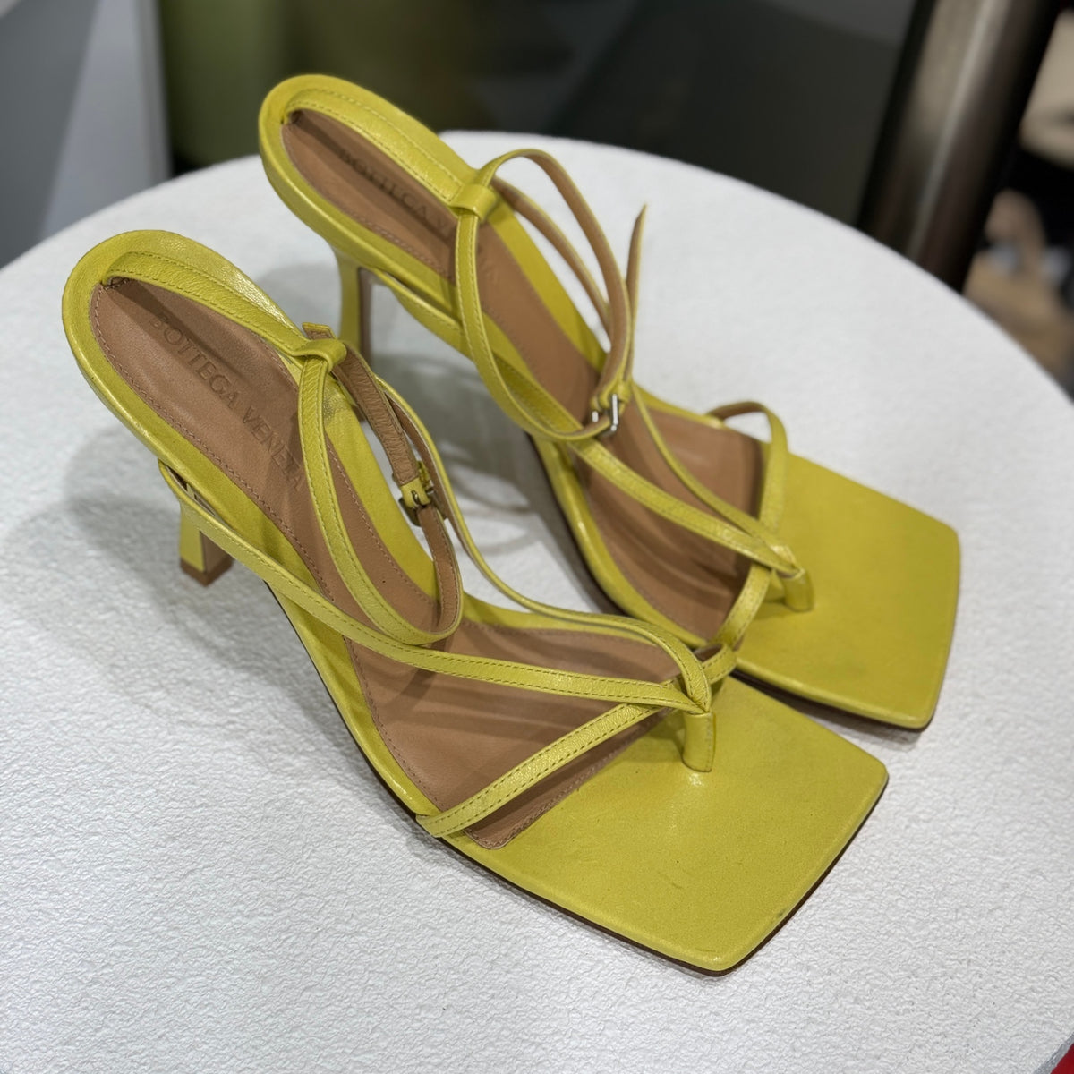 BOTTEGA VENETA Yellow Strap Heels Sz 39.5