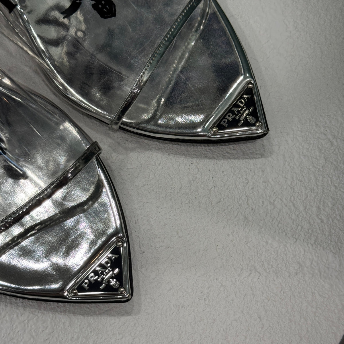 PRADA Silver PVC Flats Sz 36.5
