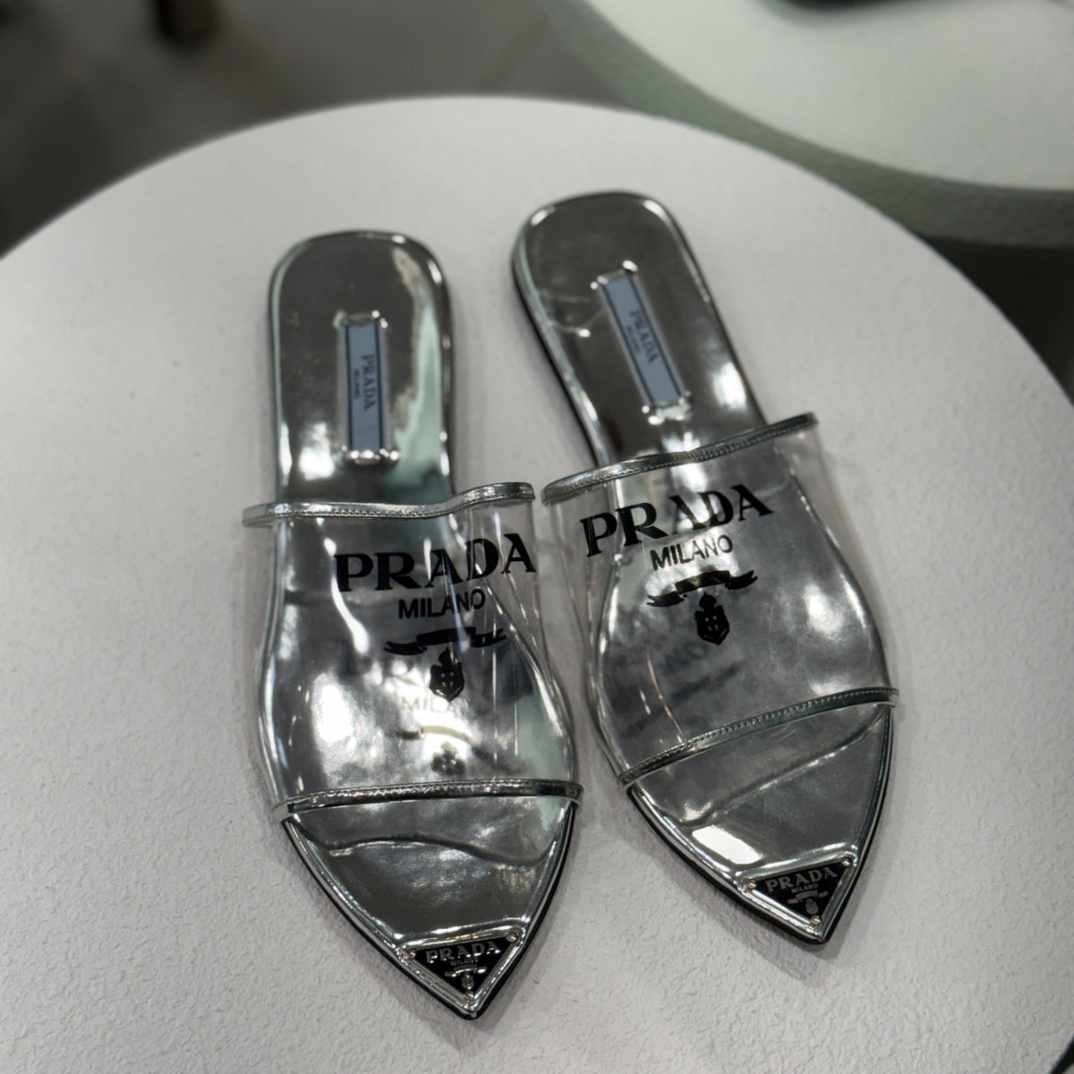 PRADA Silver PVC Flats Sz 36.5