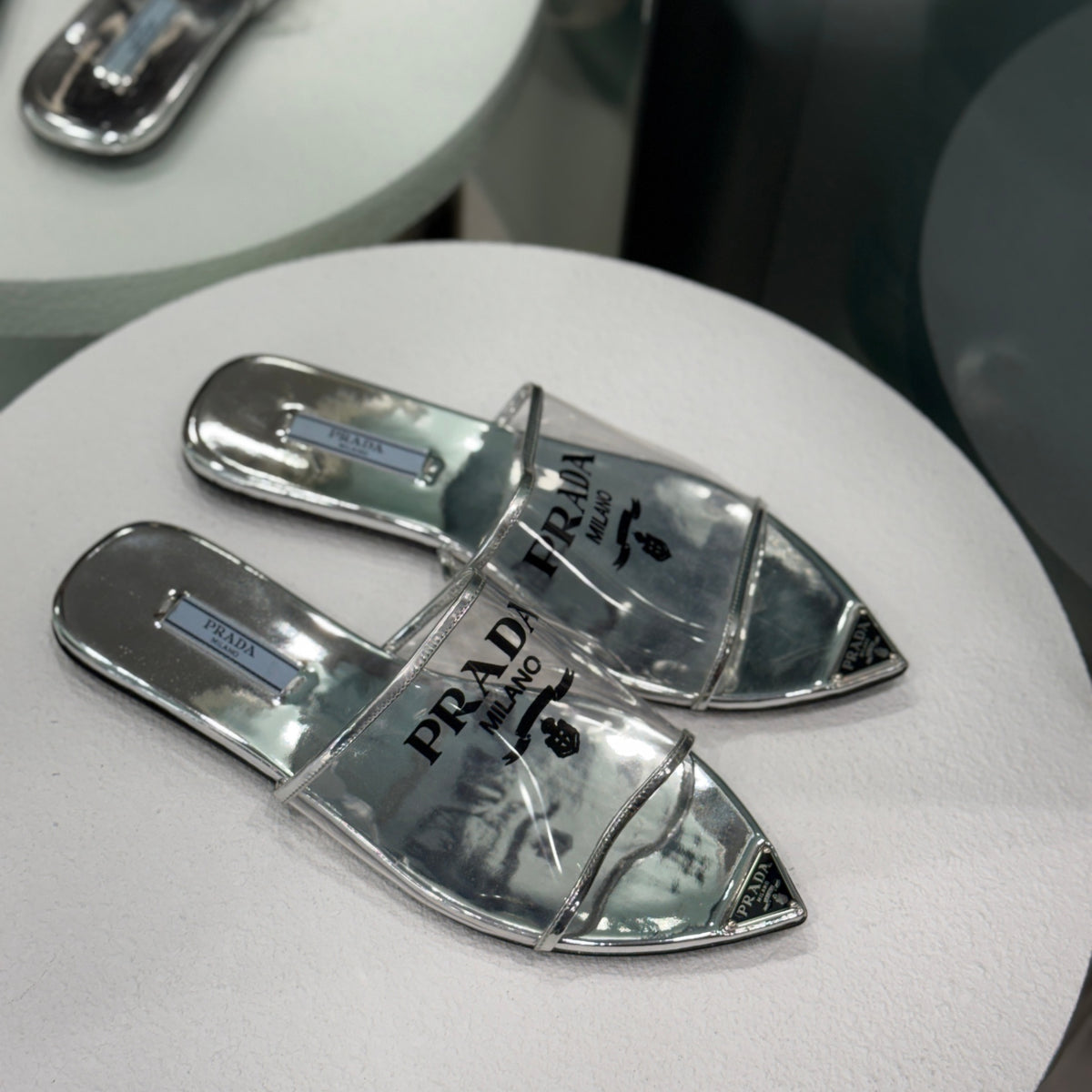 PRADA Silver PVC Flats Sz 36.5