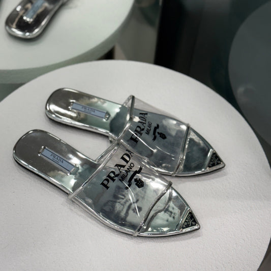 PRADA Silver PVC Flats Sz 36.5